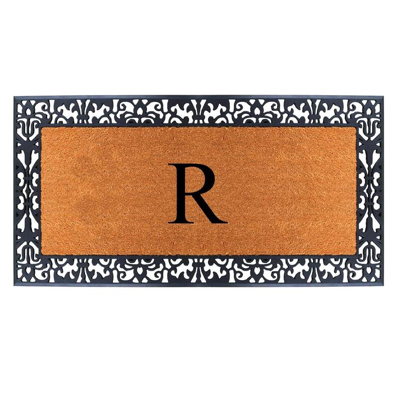 A1HC Rubber and Coir Paisley Border Heavy Duty Non-Slip Durable Double Door Monogrammed Doormat 30"X60", Black - R