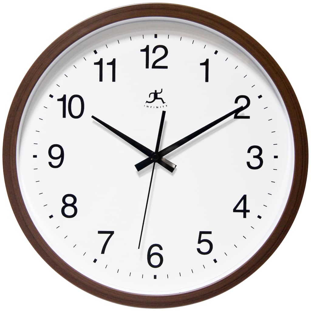Walnut Finish Brown Simple 14 inch Wall Clock by Infinity Instruments - 14 x 2 x 14