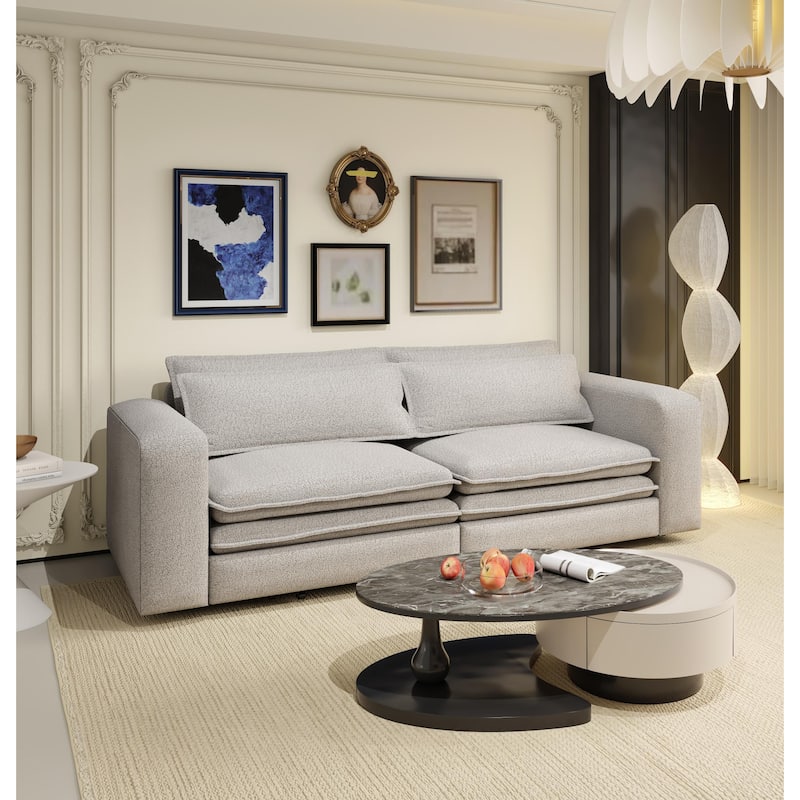 93" Convertible Sleeper Sofa Bed with Chaise Lounge, 3-in-1 Pull Out Sofa Couch, Teddy Fabric Loveseat Sofa w/ 2 Lumbar Pillows