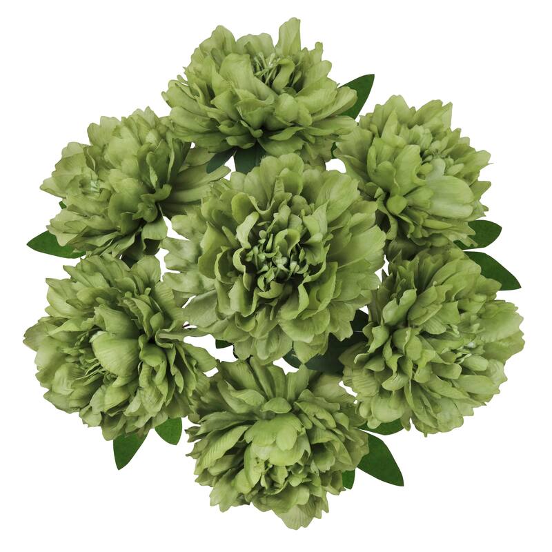 Set of 2 Olive Green Artificial Lush Hybrid Peony Flower Stem Bush Bouquet 17in - 17" L x 10" W x 10" DP