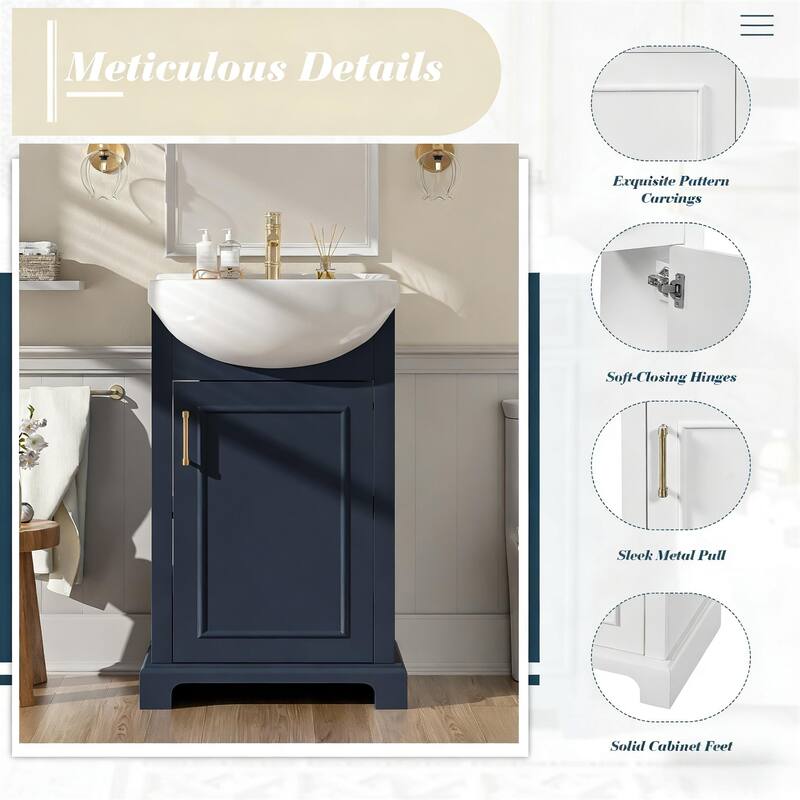 30" Bathroom Storage Cabinet with Ceramic Sink, 2 Large Soft Closing Doors with Organizer, 1 Hided Drawer and Adjustable Shelf