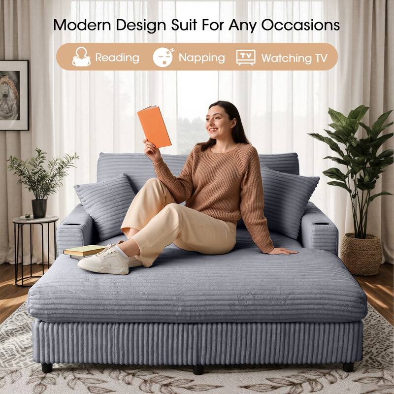 GDFStudio - Polyester 50.9" Loveseat Chaise with Cup Holders