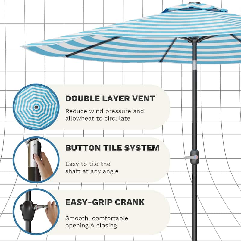 Patiowell 9 FT Outdoor Patio Umbrella, Outdoor Table Umbrella, Yard Umbrella, Market Umbrella with Push Button Tilt and Crank