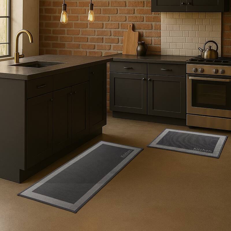 Kitchen Mat 20x32 or Runner 20x48 - Kitchen Black - Set of 2