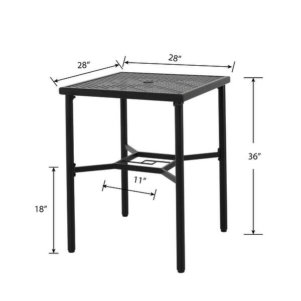 28 inch Patio Bar Table with Umbrella Hole, Steel Metal Frame Bar