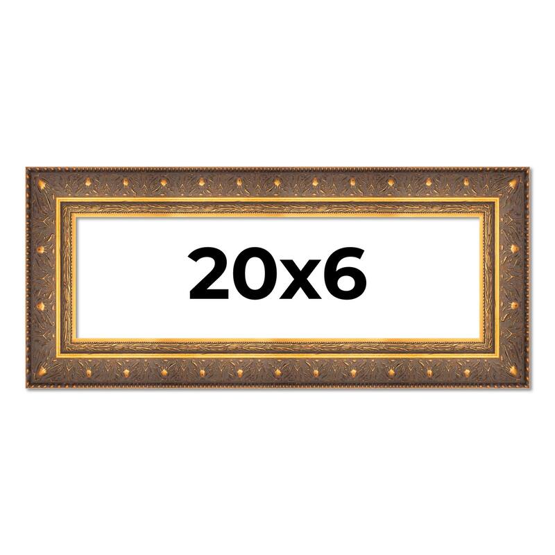 20x6 Frame Vintage Gold Solid Wood Picture Frame | 2.5 Inch Moulding