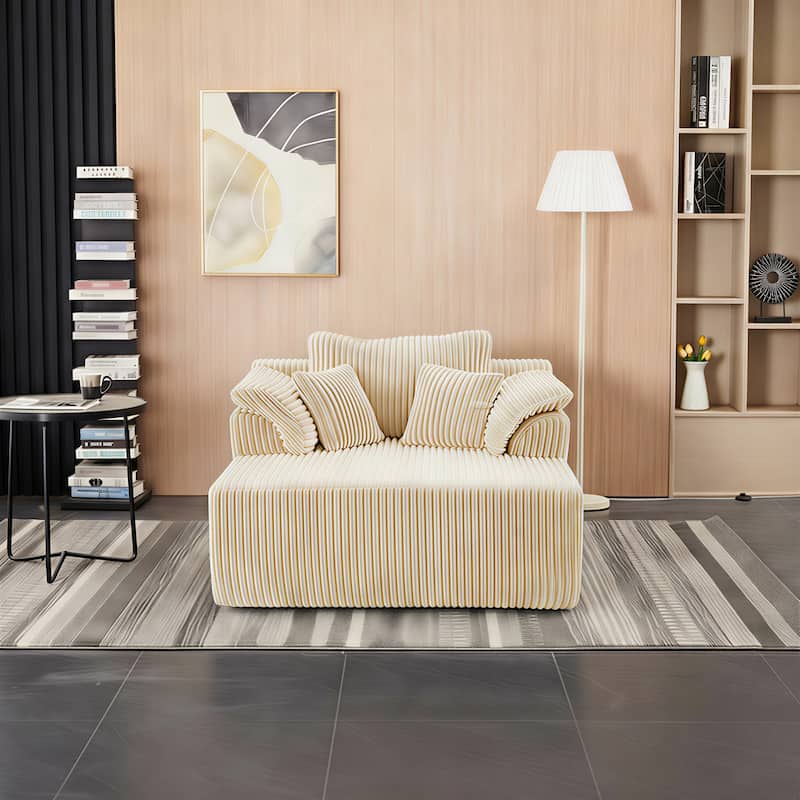 60" Chaise Lounge Chair, Oversized Boneless Corduroy Sofa Bed with Deep Seat, Indoor Sleeper Couch Reading Chair - Beige