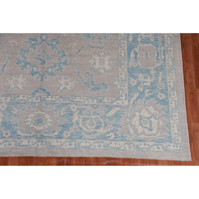 Hand Knotted Oriental 100% Wool Carpet Transitional All-Over Greys & Charcoal Oushak Area Rug - 12' 1'' X 9' 1''
