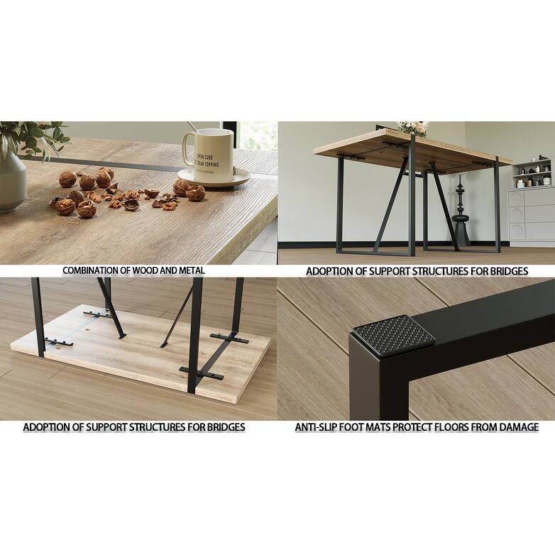 Modern Rustic Industrial Style Dining Table Set Armless Dining Table Set with C-Shaped Base Chair, for Kitchens, 4-Piece Set