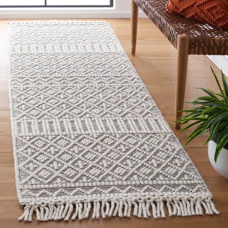 SAFAVIEH Handmade Marbella Pooja Modern Wool Rug - 2'3" x 8' Runner - Ivory/Black