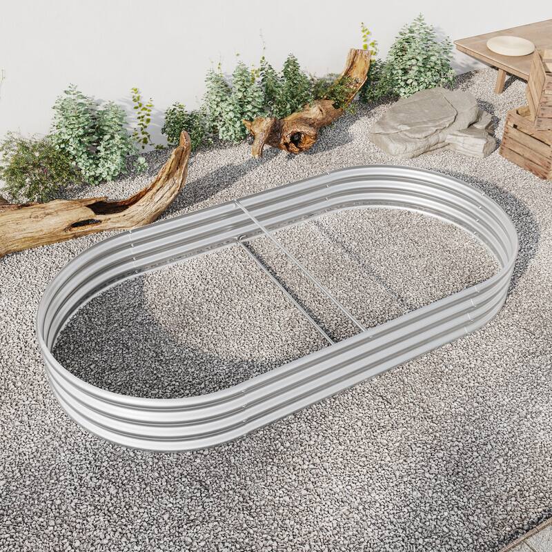 GDFStudio - Large Oval Metal Raised Garden Bed for Vegetables, Flowers, and Plants, Outdoor Backyard Planter Box