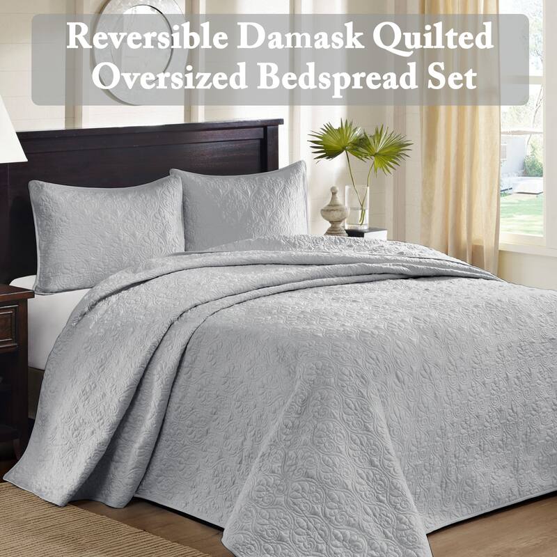 Madison Park Mansfield Reversible Oversized 3-piece Solid Texture Bedspread Quilt Set with Matching Shams