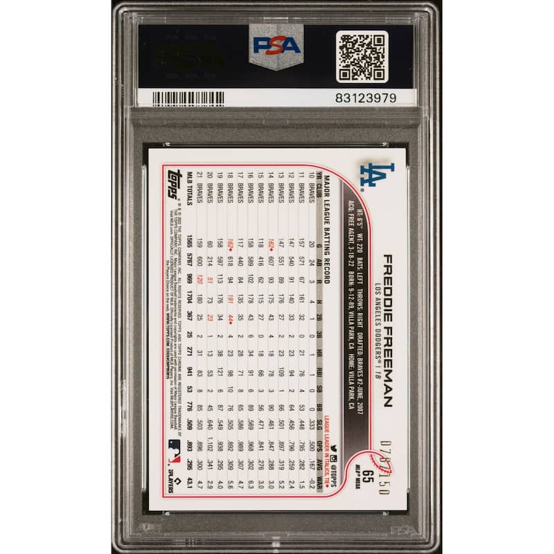 Freddie Freeman 2022 Topps Chrome Logoman Edition Blue Baseball Card #65 Graded PSA 10 78/150 - 8' x 11'