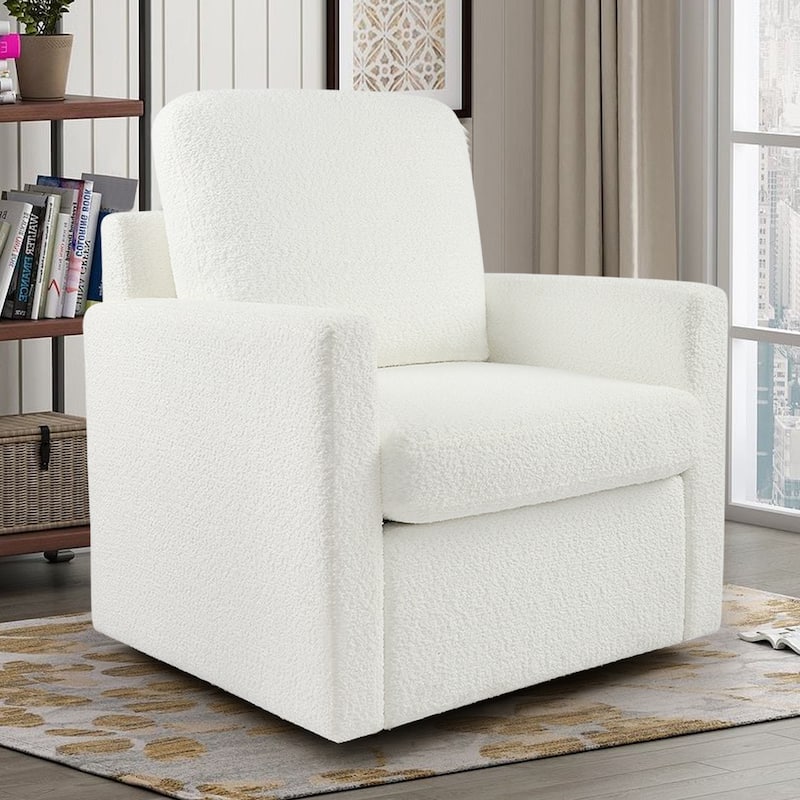 Furry Swivel Chair Comfy Teddy Accent Armchair Soft Padded Single Sofa Reading Chair with Pillow，Set of 1