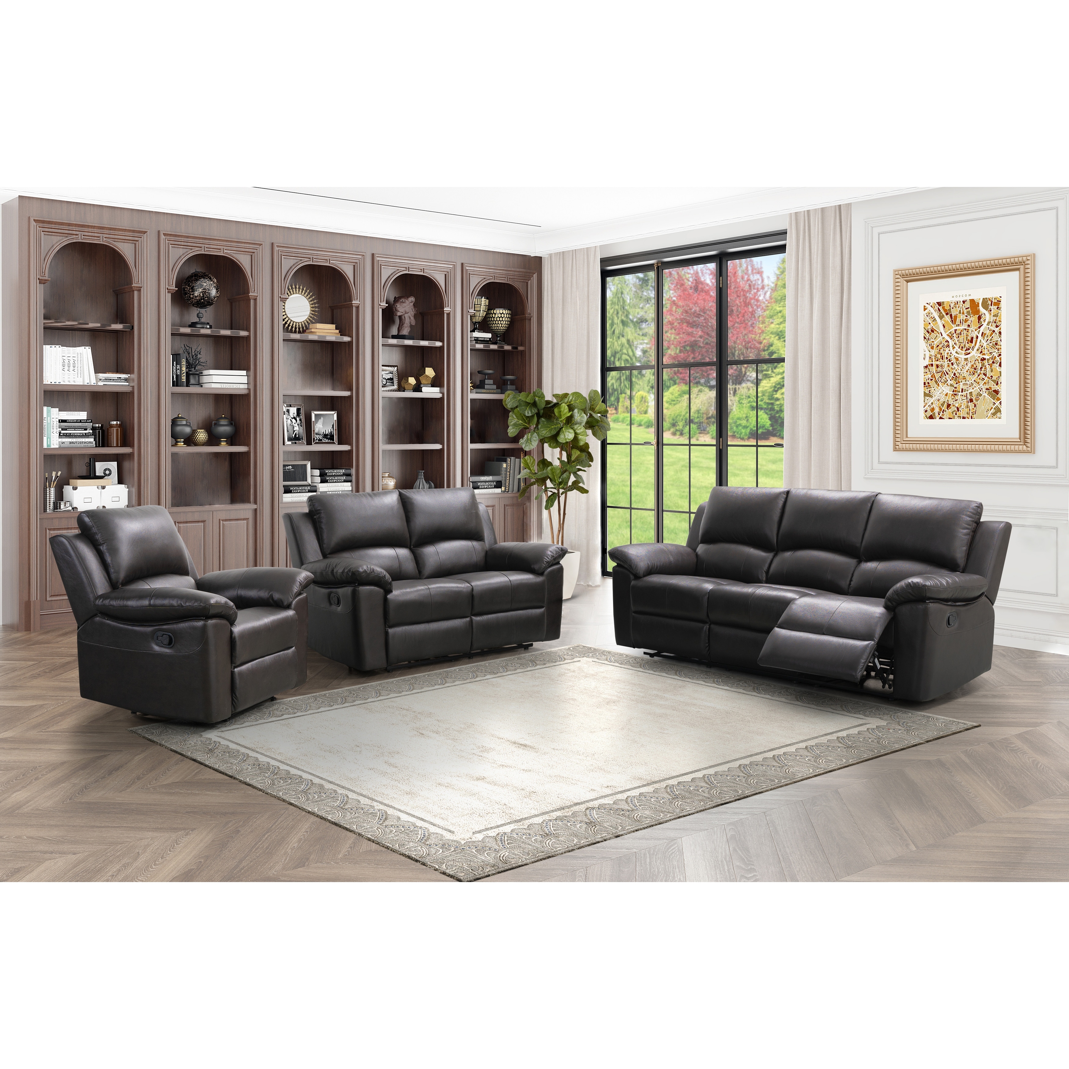 Abbyson Westwood Brown Leather 3 Piece Living Room Reclining Set Overstock 9557890