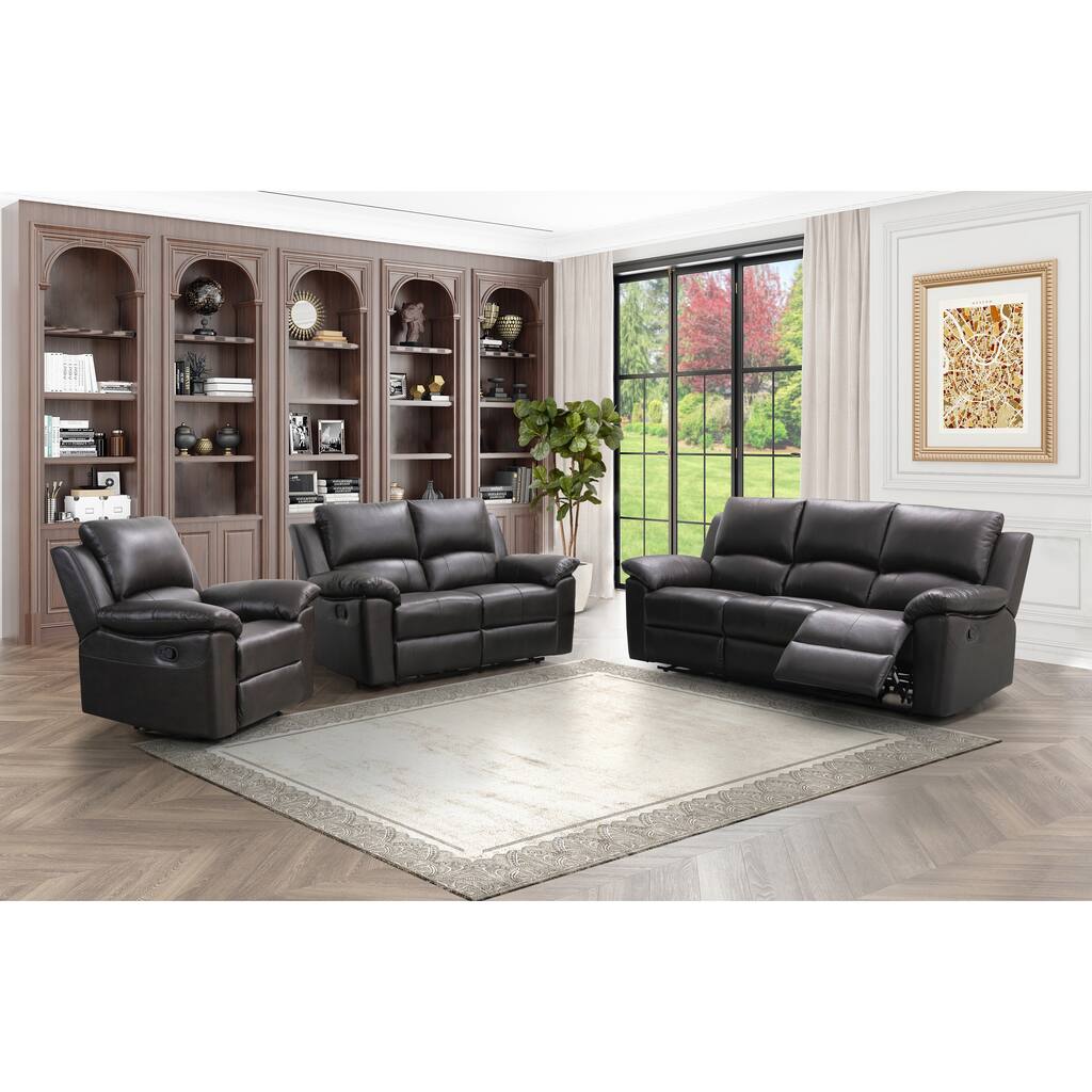 Abbyson Westwood Brown Leather 3 Piece Living Room Reclining Set