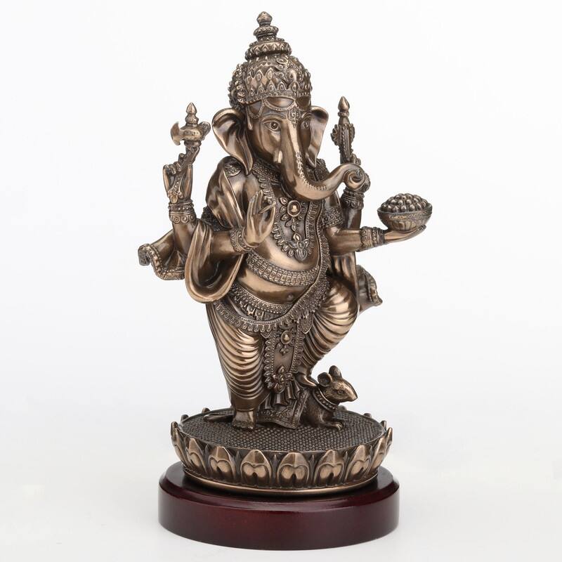 5.12 inches Height Cold Cast Bronze Lord Ganesha Standing on Lotus Bronze Finish Figurine