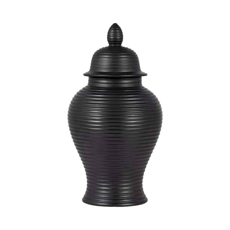 Sagebrook Home Ribbed Textured Ceramic Ginger Temple Jar - 9" x 9" x 18" - 9" x 9" x 18"