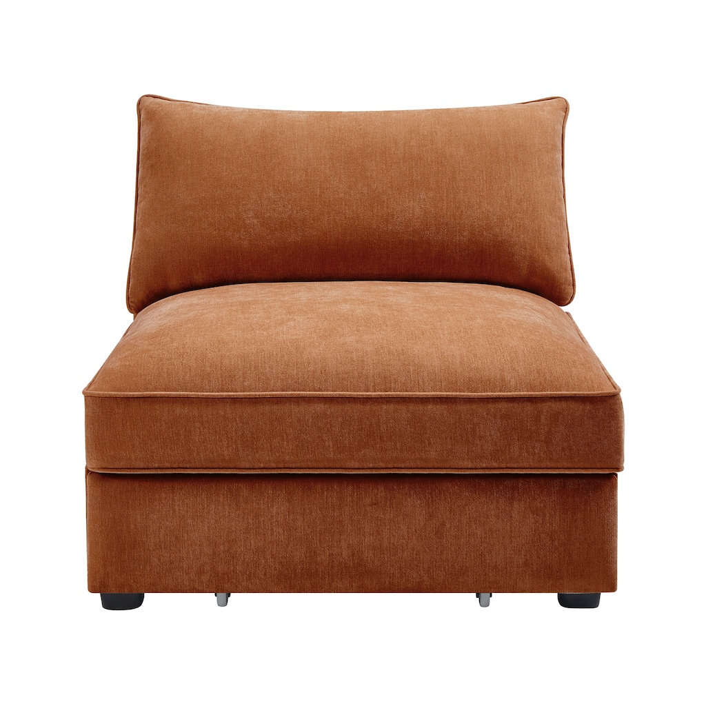 Armless Orange Chenille Sofa with Storage and Multiple Configurations