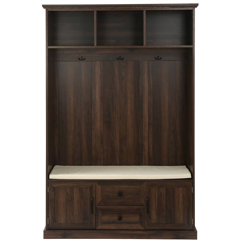 Hall Tree with 3 Hooks，Coat Hanger, Entryway Bench,Storage Bench, 3-in-1 Design,47.2INCH,for Entrance,Hallway