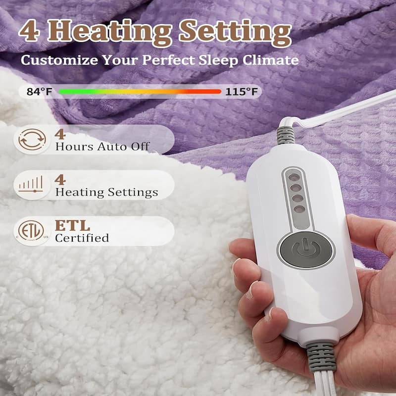 Waffle Heated Blanket Electric Throw Purple