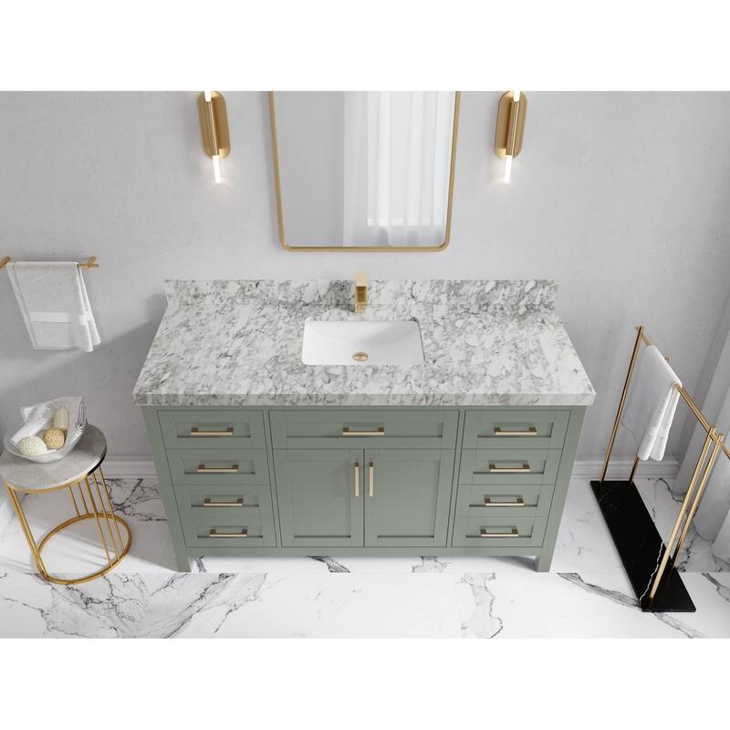 Willow Collections 60 in. W x 22 in. D Cambridge Single Sink Bathroom Vanity with Countertop - 2”Carrara Marble - Evergreen