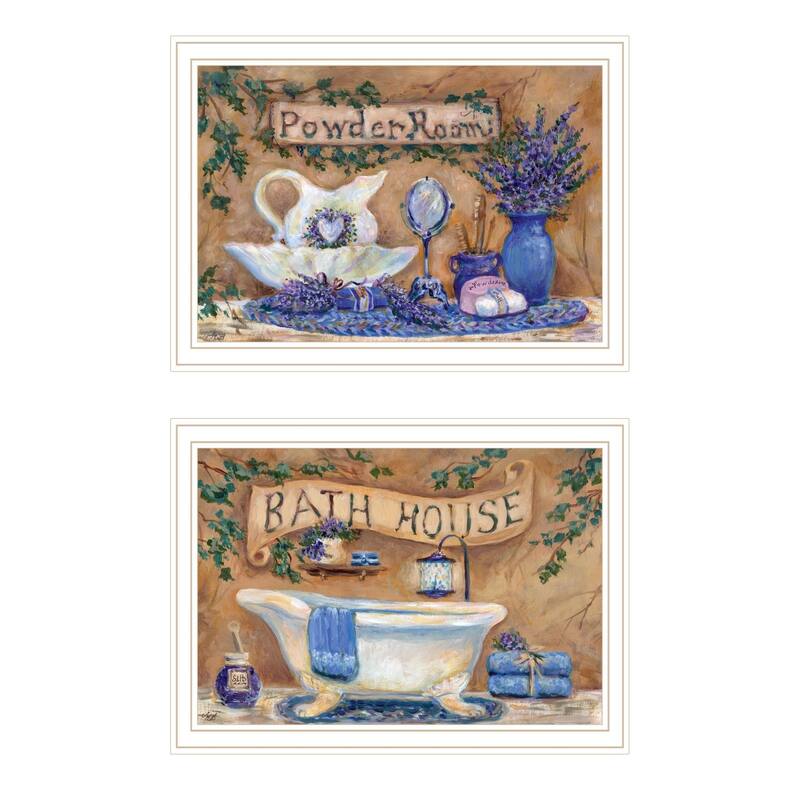 Trendy Decor 4U "Lavender Bath" Printed Framed Wall Art by Trendy Decor Designs - White - 12.25 x 8.5