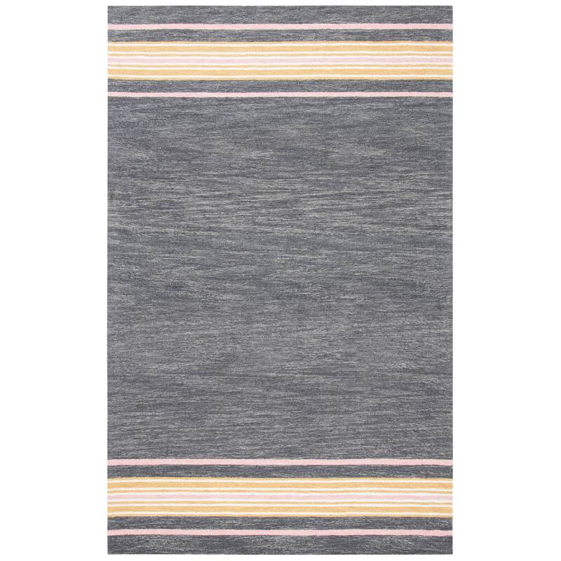 SAFAVIEH Handmade Metro Joung Stripe Wool Rug - 6' Square - Charcoal/Pink