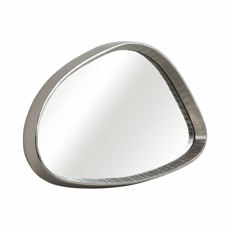 Metal Asymmetrical Mirror with Glass Wood Sculptural Modern Design