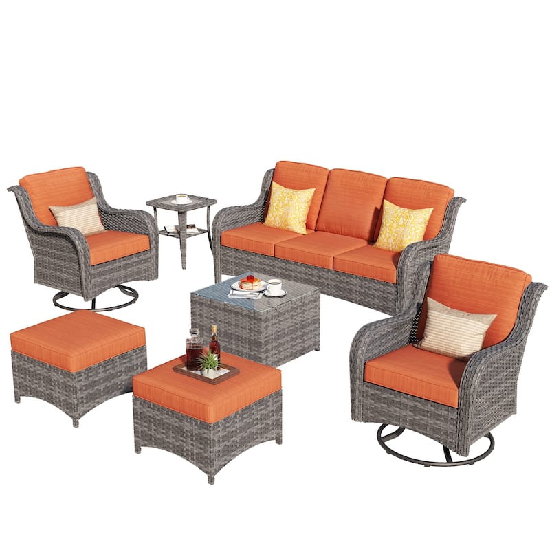 OVIOS 7-piece Patio Wicker Swivel Chairs Set