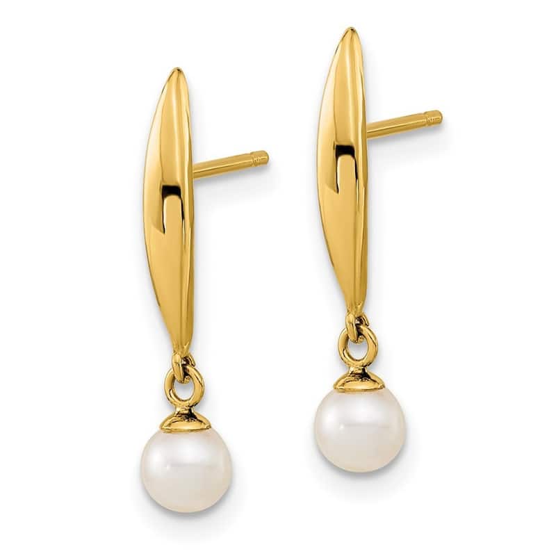 Curata 14k Yellow Gold 4mm Freshwater Cultured Pearl Post Earrings (20.5x4.37mm)