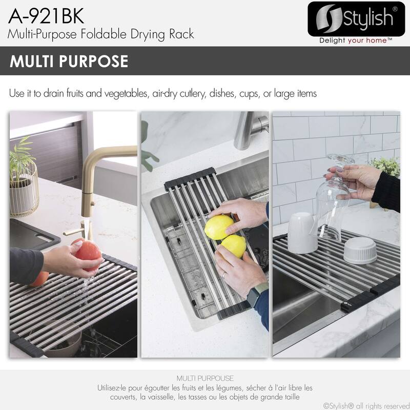STYLISH 18" Multi-Purpose Foldable Drying Rack A-921BK - 17 3/4" x 13" x 3/8"