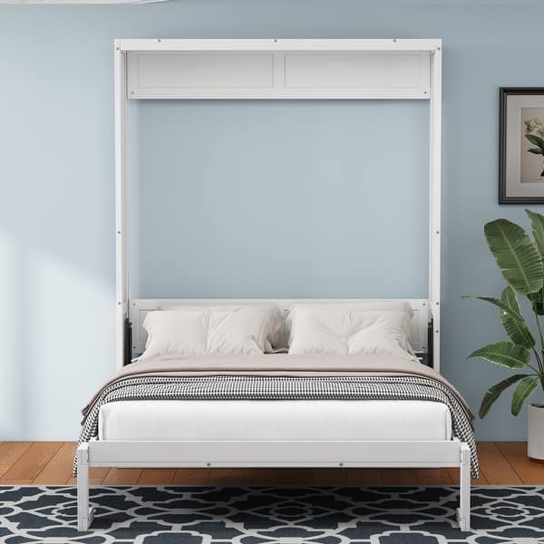 HomSof Full Size Murphy Cabinet Bed With USB Port & Large Drawer - White Space-Saver