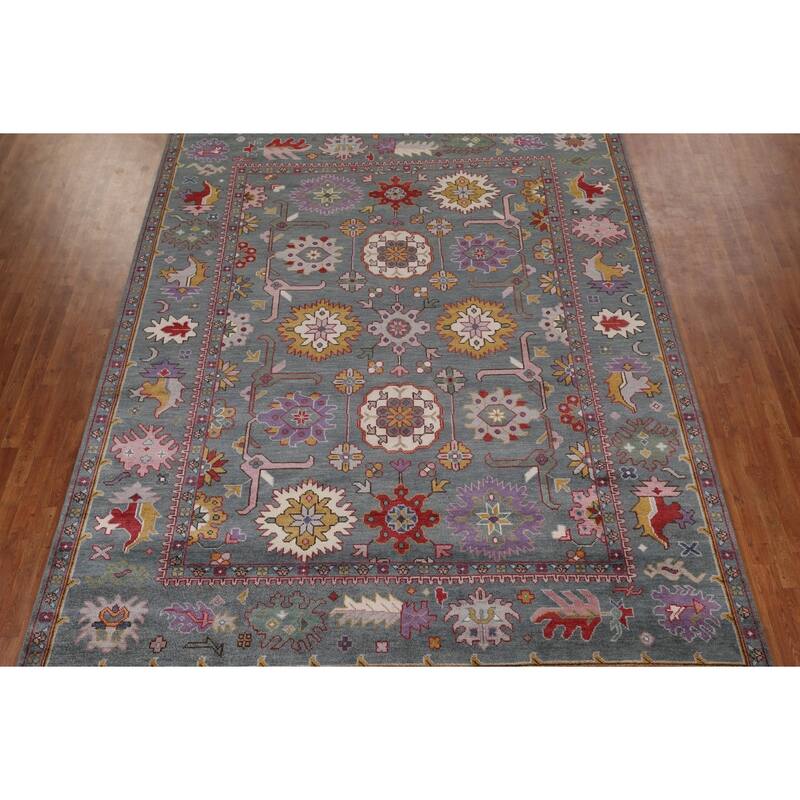 All-Over Gray Oushak Oriental Area Rug Handmade Wool Carpet - 9'3" x 11'7"
