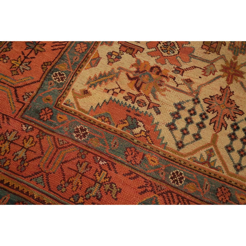 Hand Knotted Oriental 100% Wool Carpet Transitional Geometric Yellow & Gold Oushak Area Rug - 12' 0'' X 10' 9''