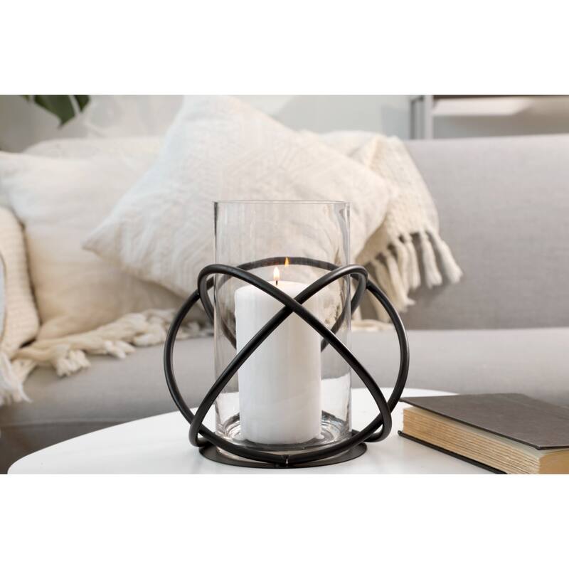 Orb Hurricane Glass Pillar Candle Holder - 9.25" - Black