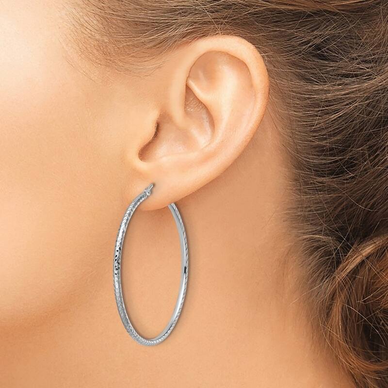 Curata 10k White Gold 2mm Solid Diamond-cut Round Tube Hoop Earrings - 13mm - 50mm