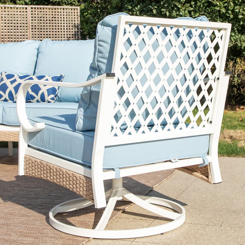 MAISON ARTS 5-Seat Patio Furniture Set, 2 x Cushioned Metal Chair, 1 x 3-Seat Sofa with Marbling Coffee Table