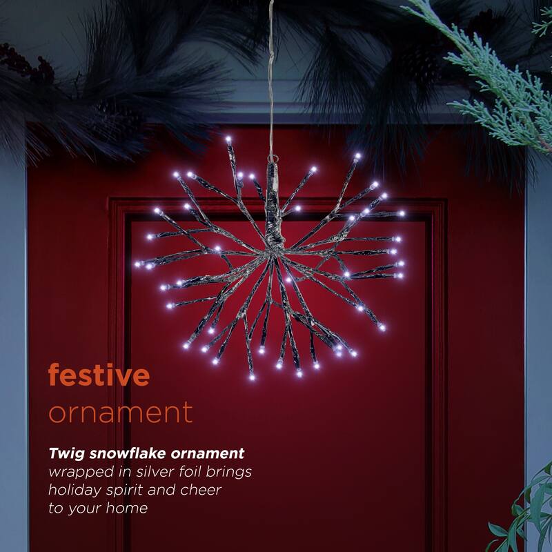 Alpine Corporation 10"H Indoor Christmas Snowflake Ornament with LED Lights