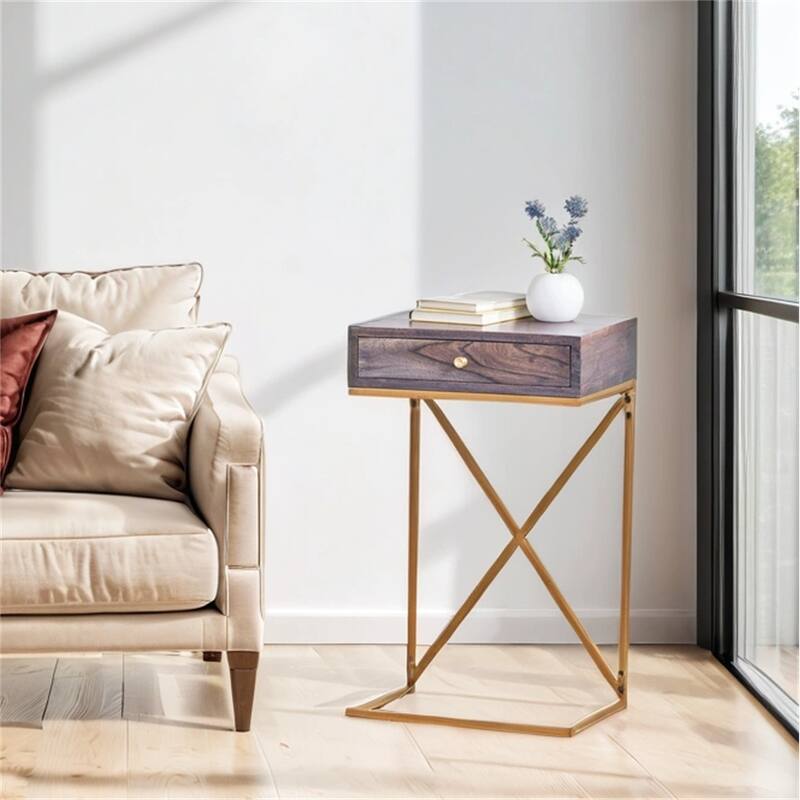 End Table with 1 Drawer,C-Shape Design 