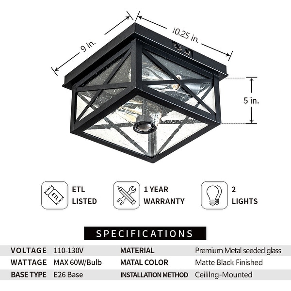 Flush Mount Motion Sensor Outdoor Ceiling Light with Seeded Glass Standard