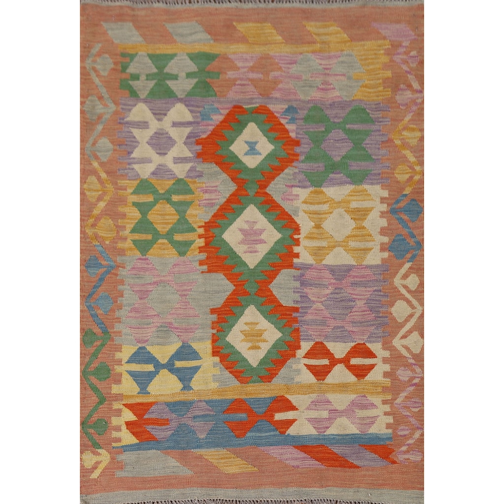 Geometric Kilim Accent Rug Flatweave Wool Carpet - 3'4"x 4'10"