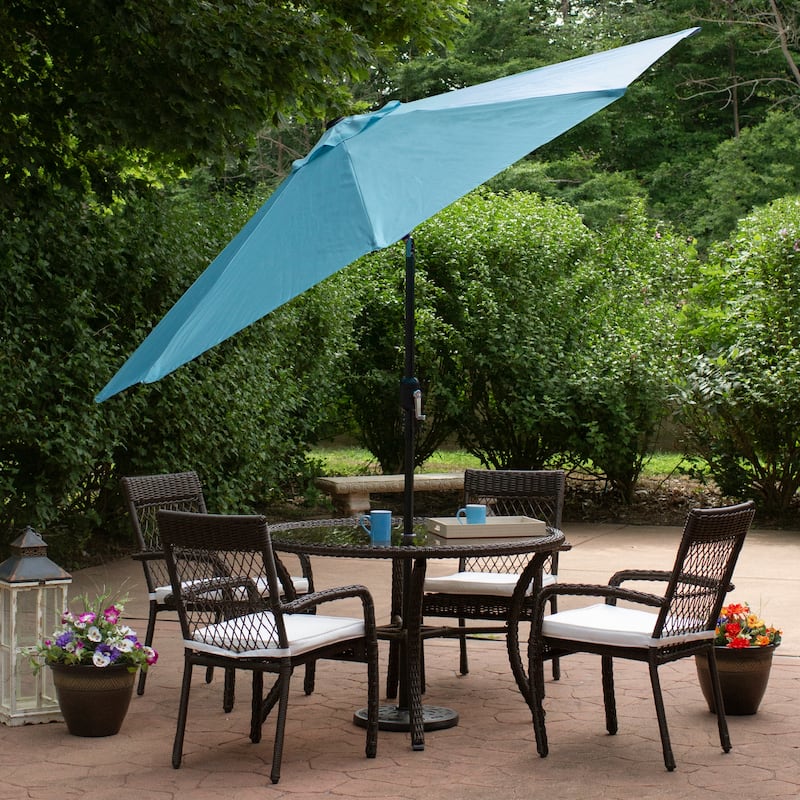 9ft Outdoor Patio Market Umbrella with Hand Crank Tilt, Turquoise Blue