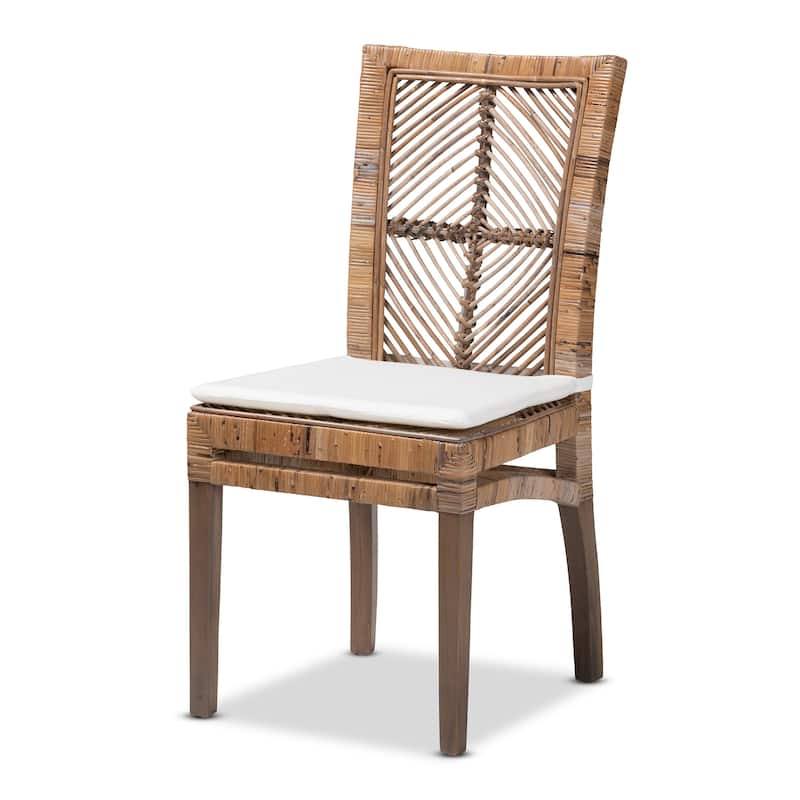 Laluna Modern Bohemian Rattan/ Mahogany Wood Dining Chair with Cushion - Greywashed, White