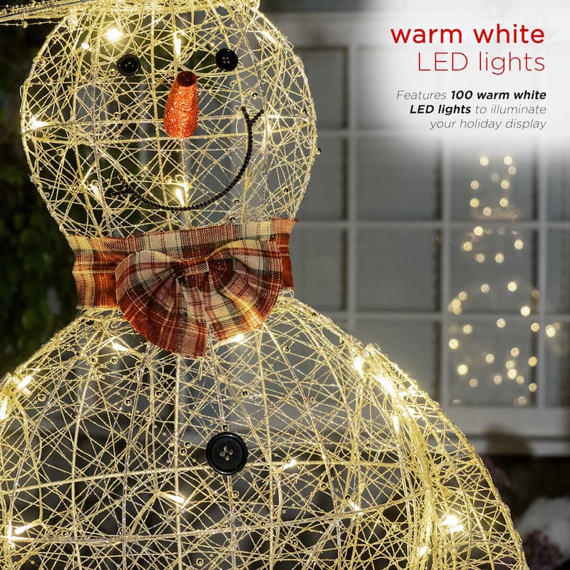 Alpine Corporation Gold Wire Holiday Décor Snowman with Warm White LED Lights