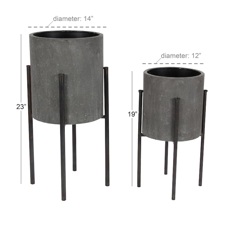 Light Grey or Dark Grey Iron Cylinder Modern Planter Set (Set of 2) - S/2 19", 23"H
