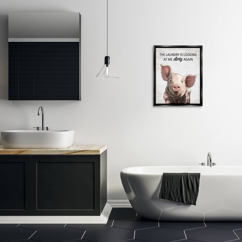 Stupell Funny Dirty Laundry Pig Framed Floater Canvas Wall Art Design By Lettered and Lined