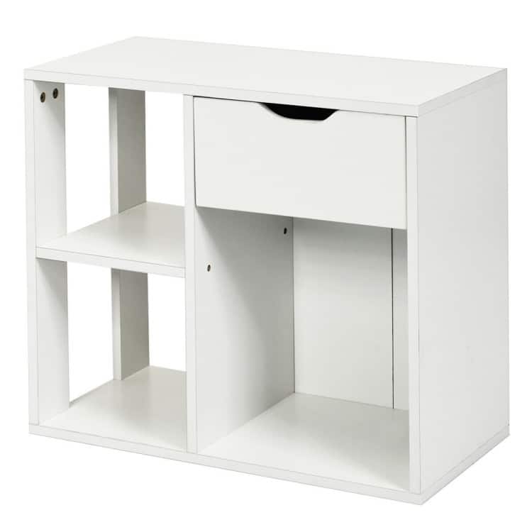 2-Tier Wooden Bookcase with Pull-out Drawer for Bedroom or Living Room