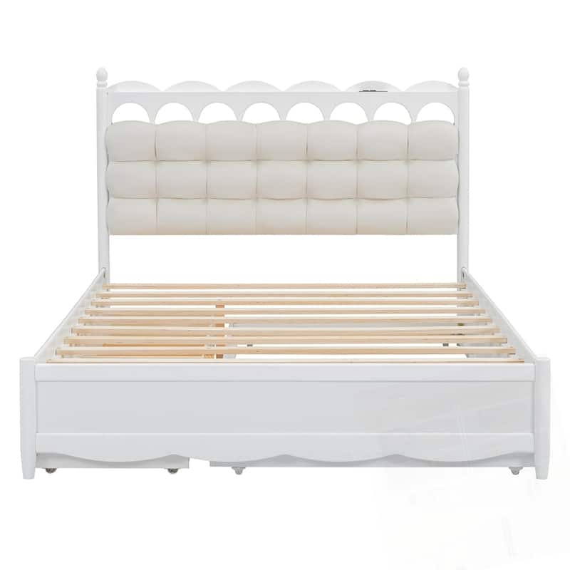 Wooden Storage Platform Bed with 2 Big Drawers and Twin-XL Size Trundle
