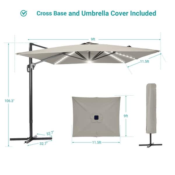 dimension image slide 2 of 7, BONOSUKI 11.5x9FT LED Cantilever Patio Umbrella with 360 Rotation